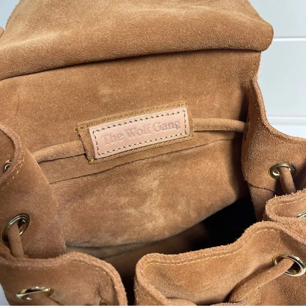 The Wolf Gang Brown Suede Backpack with Tassels